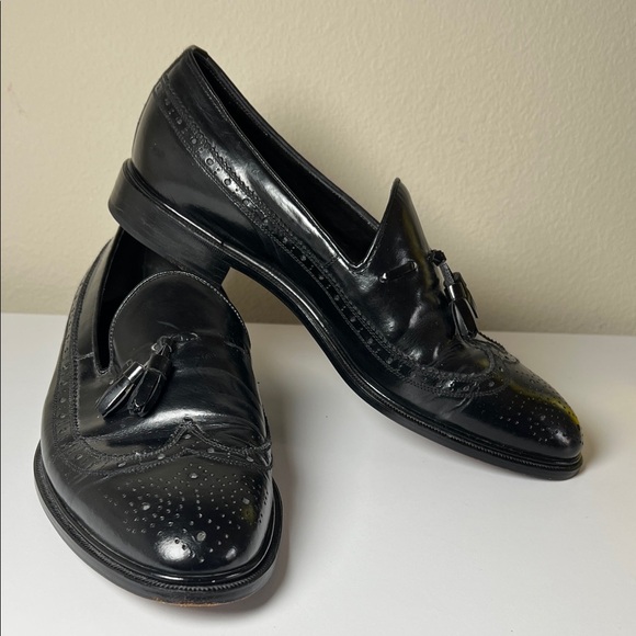 Vero Cuoio Men's Black Leather Tassel Loafers Size US 10.5 / 43.5 - Picture 2 of 6